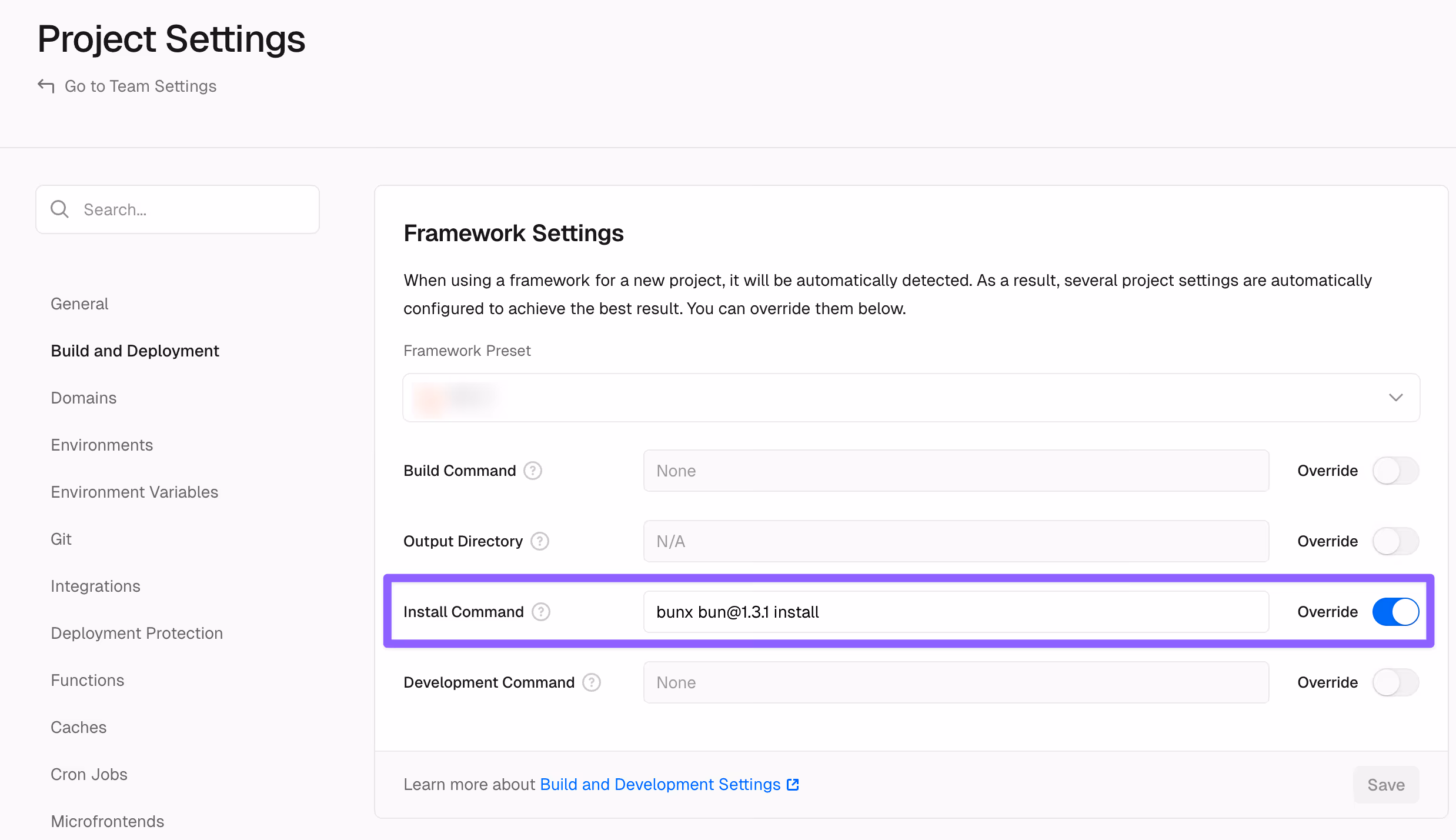 How to pin a specific Bun version for Vercel builds?